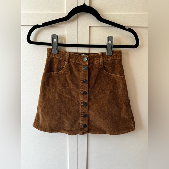 Brandy Melville Dresses & Skirts - Brandy Melville Mini‎ Skirt Size Small Corduroy Brown Button Front A-line